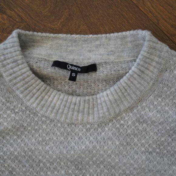 Quince Sweater Womens Small Light Gray Baby Alpaca-Wool Diamond Stitch Crewneck - Picture 8 of 9
